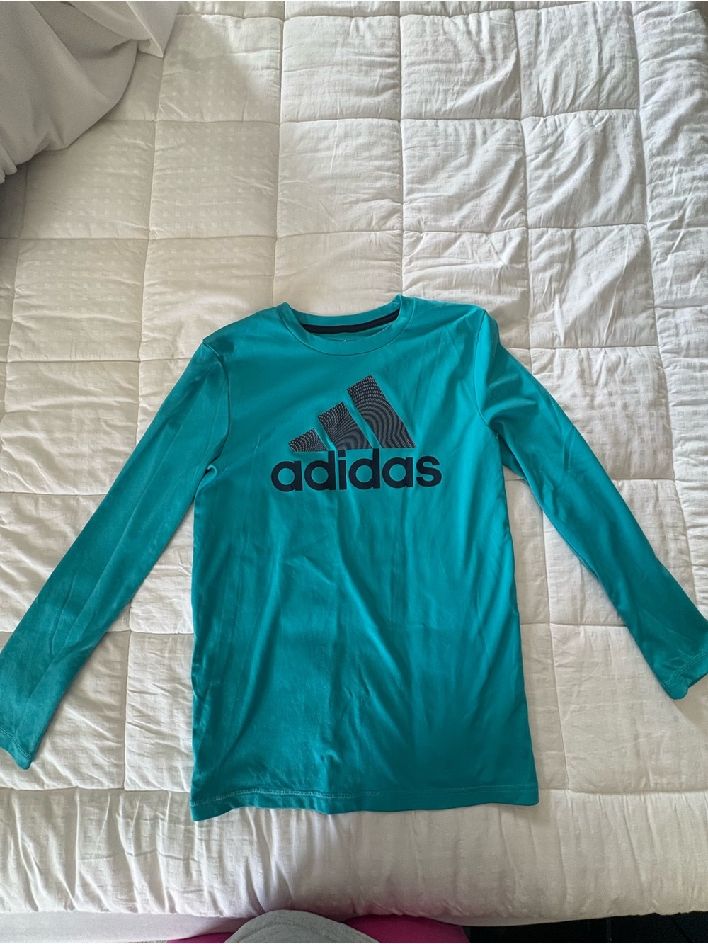 adidas Teal Long Sleeve Shirt with Black Logo - Kids